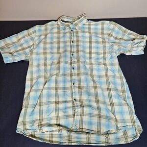 Island Basic Options Mens Plaid Button Down Shirt Large Short Sleeve